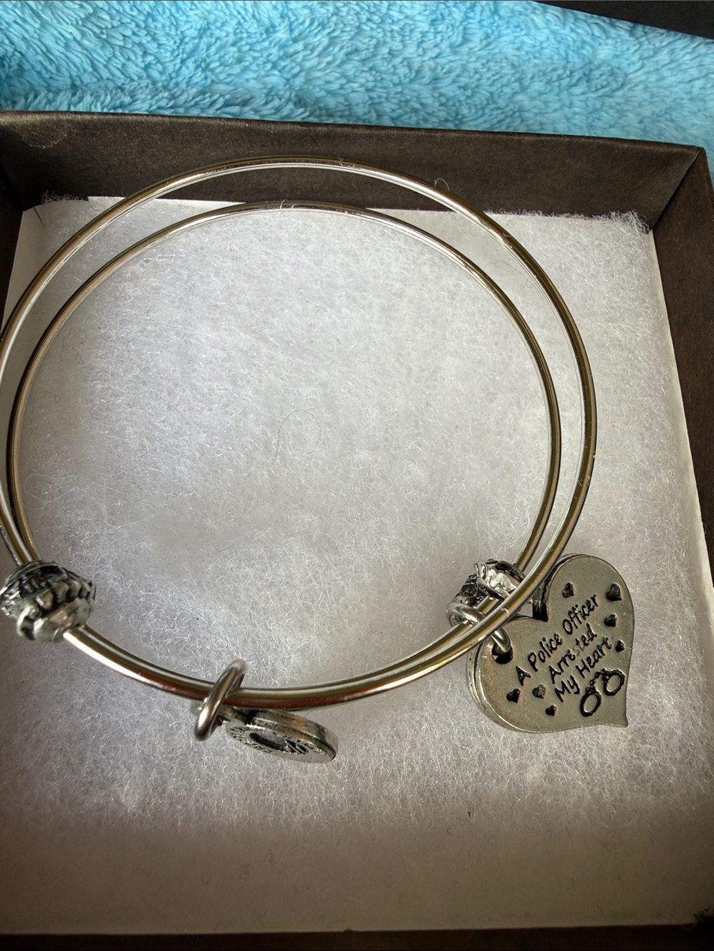 Chubby Chico Charms Silver Heart Charm Police Officer Sentiment Bangle